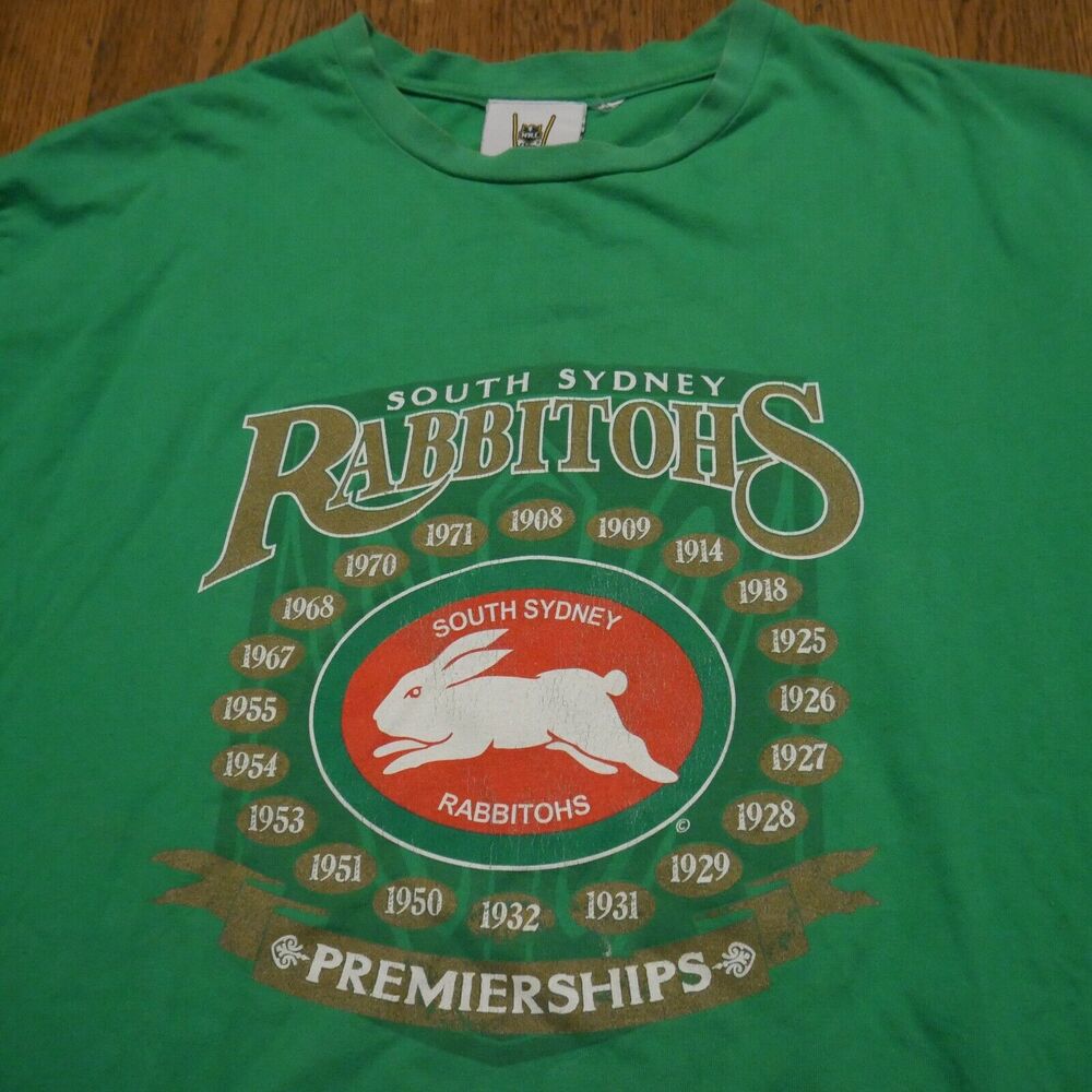 Vintage South Sydney Rabbitohs Green T-Shirt Premierships Champions XL NRL Aus